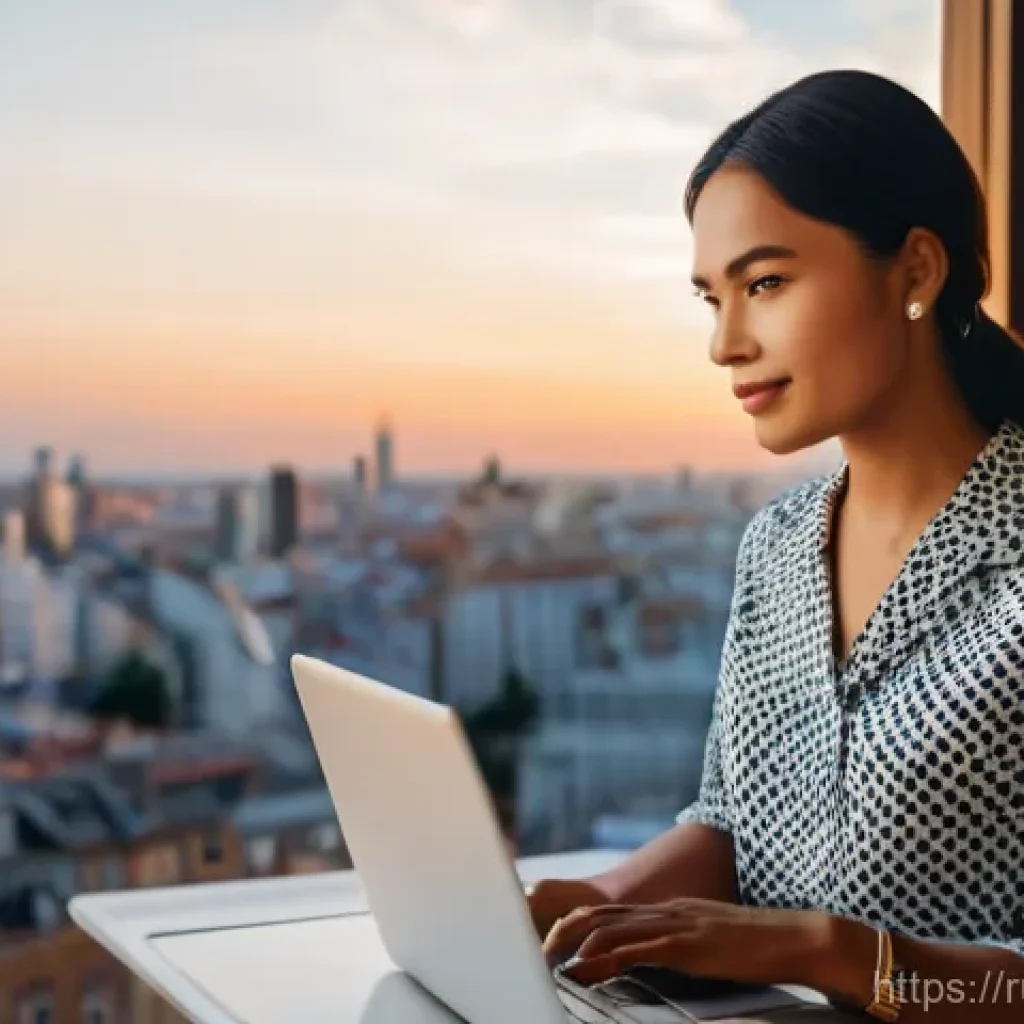 외국어 시험을 통한 커리어 전환 성공 사례 - **Prompt:** A young professional woman in her late 20s, wearing smart-casual yet modest business att...